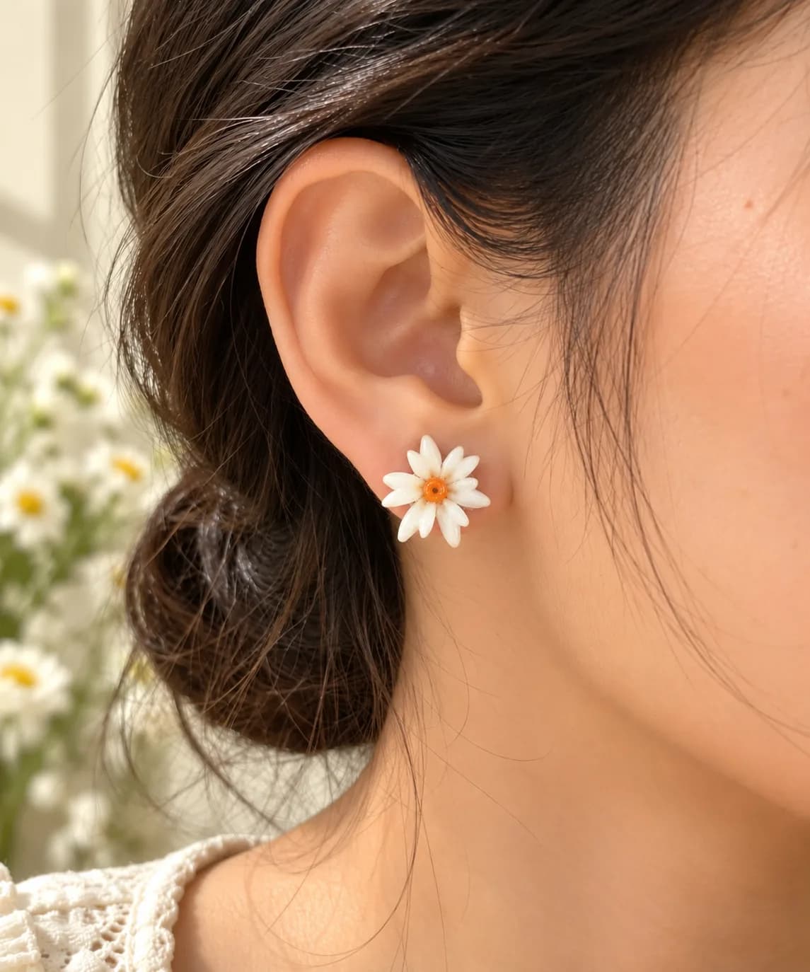 Handcrafted Shiuli / Parijat Floral Ear Studs — 2