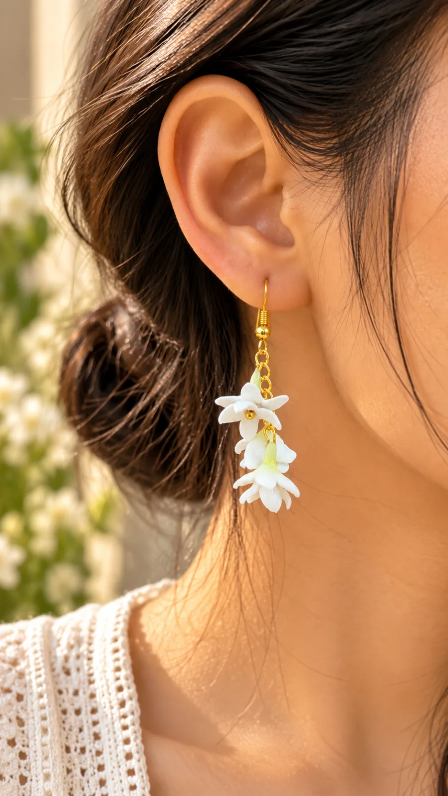 Handcrafted mini mogra / jasmine white danglers — 2