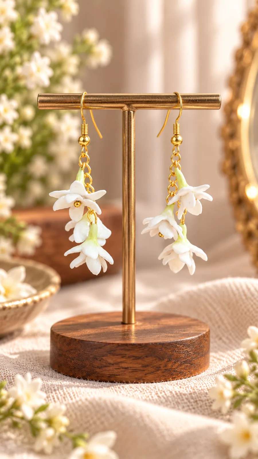 Handcrafted mini mogra / jasmine white danglers